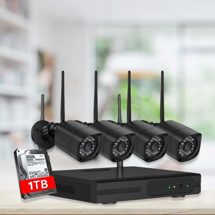 Wireless Security System 1080P 4CH NVR System 1TB HDD with 4 Square Cameras