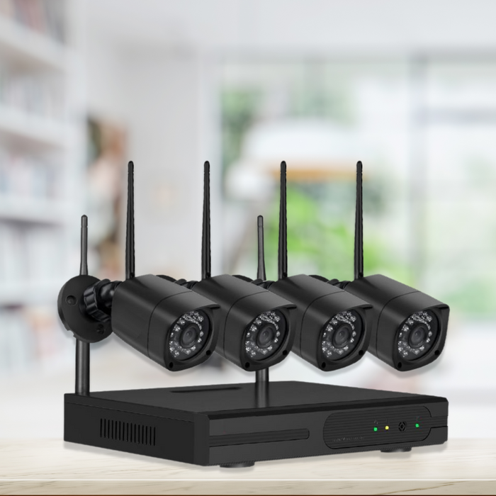 Wireless Security Camera and 1080P 4CH NVR System with 4 Square Cameras
