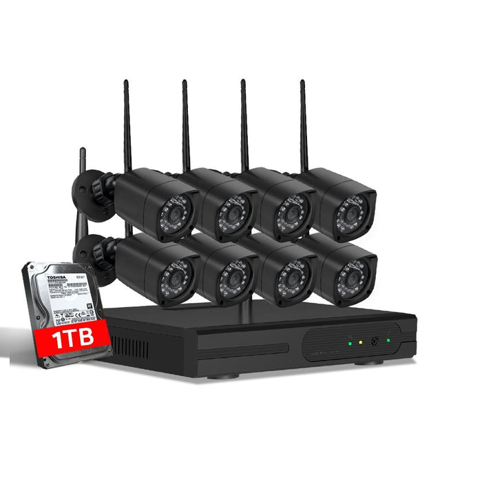 Wireless Security System 1080P 8CH NVR System 1TB HDD with 8 Square Cameras