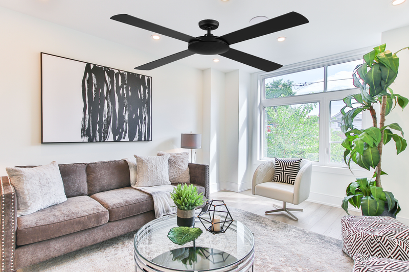 Bostin Life Devanti 52 Inch 1300Mm Ceiling Fan Wall Control 4 Wooden Blades Cooling Fans Black
