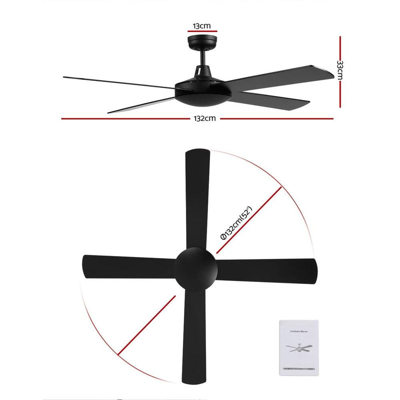 Bostin Life Devanti 52 Inch 1300Mm Ceiling Fan Wall Control 4 Wooden Blades Cooling Fans Black