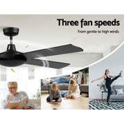 Bostin Life Devanti 52 Inch 1300Mm Ceiling Fan Wall Control 4 Wooden Blades Cooling Fans Black