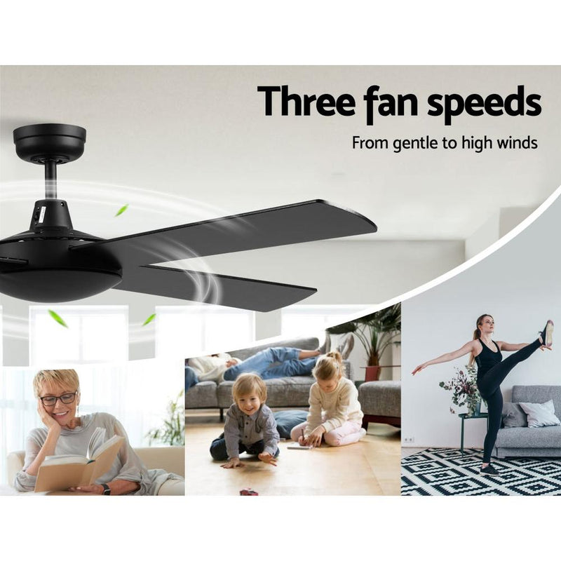 Bostin Life Devanti 52 Inch 1300Mm Ceiling Fan Wall Control 4 Wooden Blades Cooling Fans Black