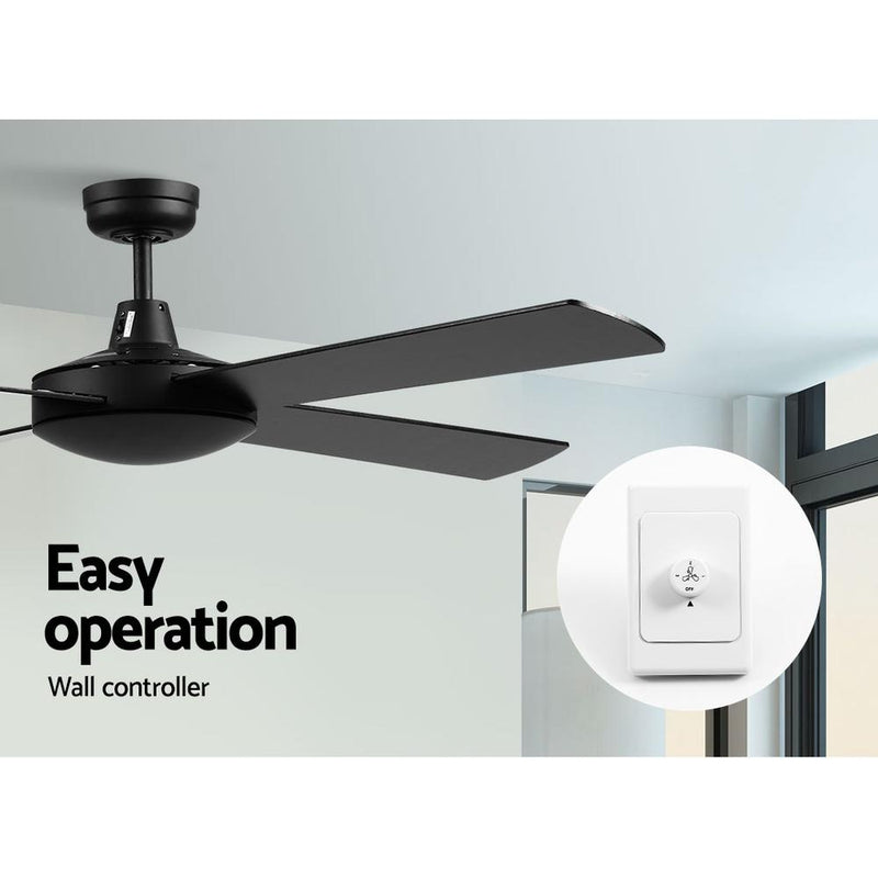 Bostin Life Devanti 52 Inch 1300Mm Ceiling Fan Wall Control 4 Wooden Blades Cooling Fans Black