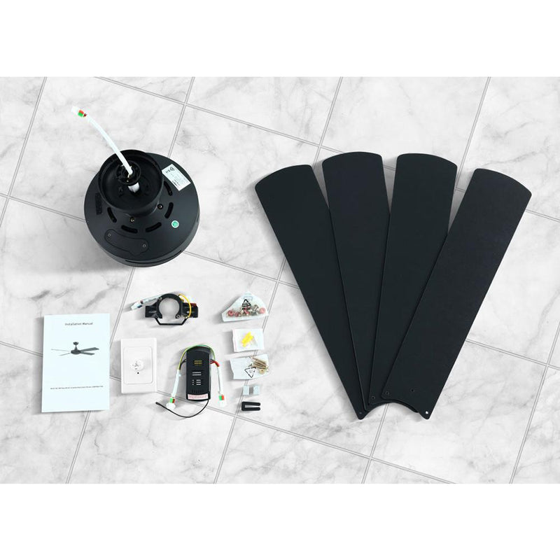 Bostin Life Devanti 52 Inch 1300Mm Ceiling Fan Wall Control 4 Wooden Blades Cooling Fans Black