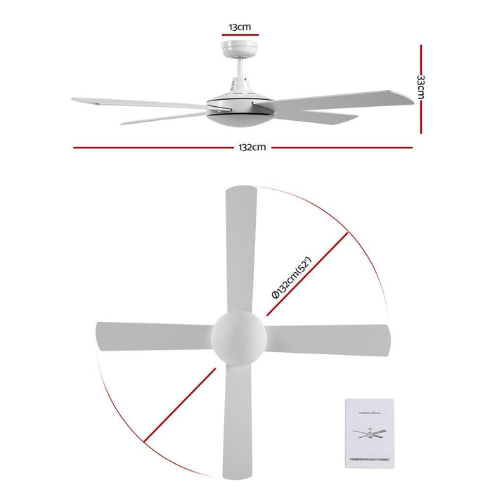 Bostin Life Devanti 52 Inch 1300Mm Ceiling Fan Wall Control 4 Wooden Blades Cooling Fans White