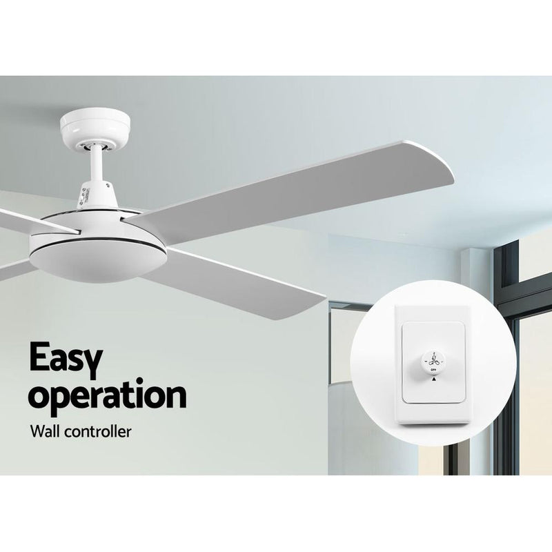 Bostin Life Devanti 52 Inch 1300Mm Ceiling Fan Wall Control 4 Wooden Blades Cooling Fans White