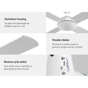Bostin Life Devanti 52 Inch 1300Mm Ceiling Fan Wall Control 4 Wooden Blades Cooling Fans White