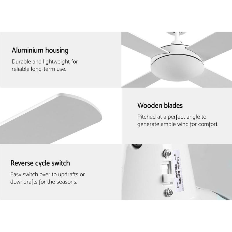 Bostin Life Devanti 52 Inch 1300Mm Ceiling Fan Wall Control 4 Wooden Blades Cooling Fans White