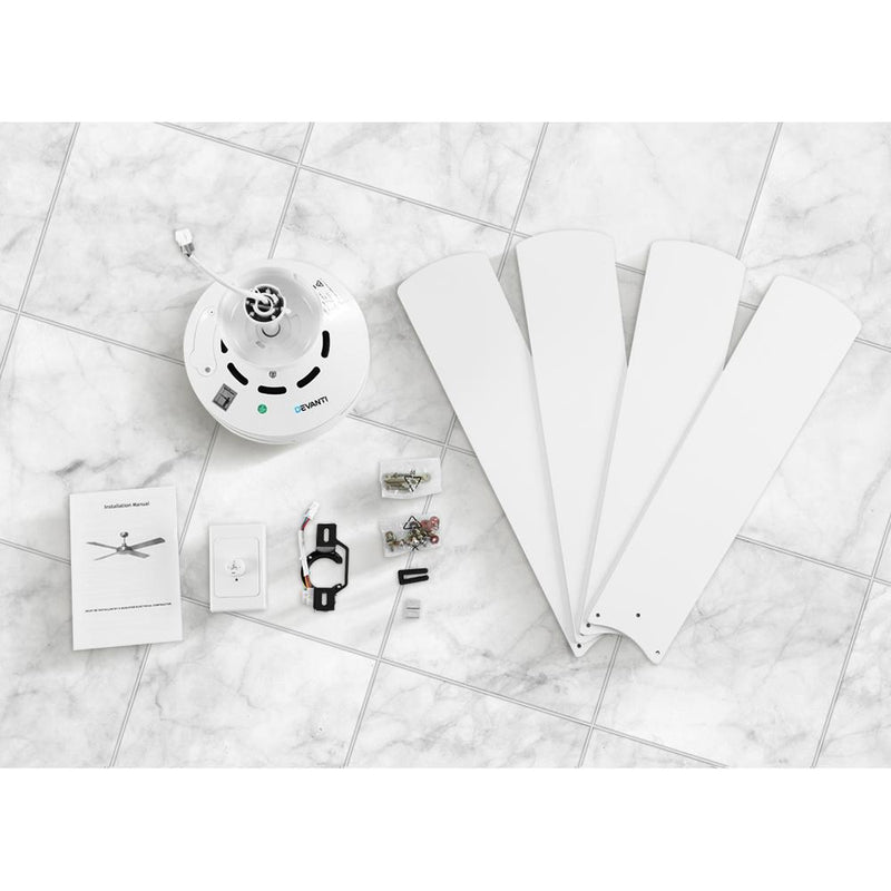 Bostin Life Devanti 52 Inch 1300Mm Ceiling Fan Wall Control 4 Wooden Blades Cooling Fans White
