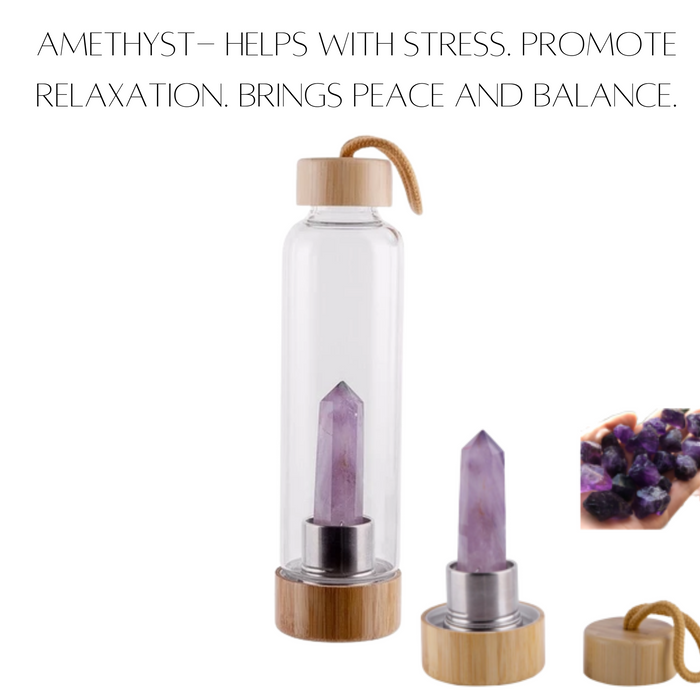 Crystal Infused Glass & Bamboo Water Bottle