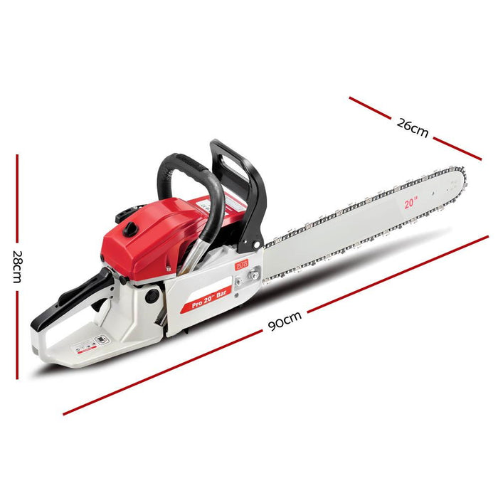 Petrol Powered 58CC 20" Commercial Chainsaw - Red & White