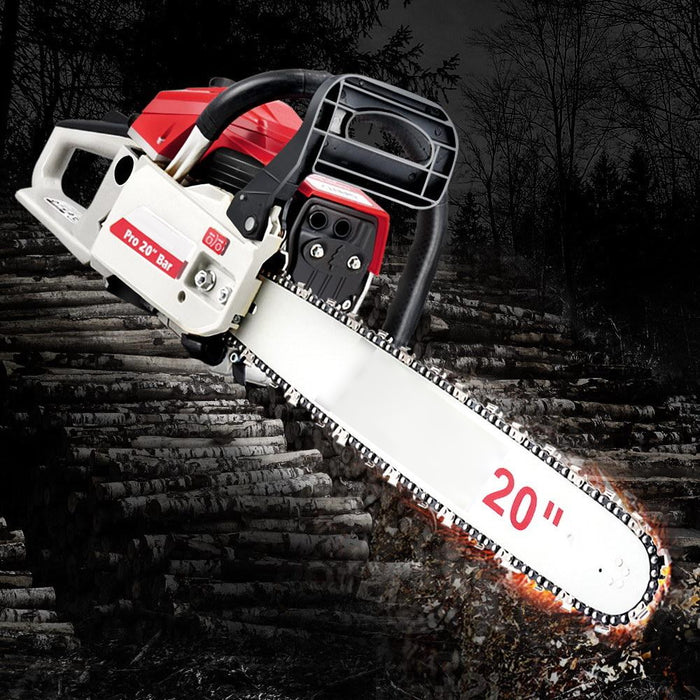 Petrol Powered 58CC 20" Commercial Chainsaw - Red & White