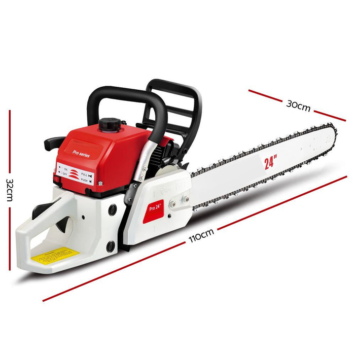 Petrol Powered 92CC 24" Commercial Chainsaw - Red & White