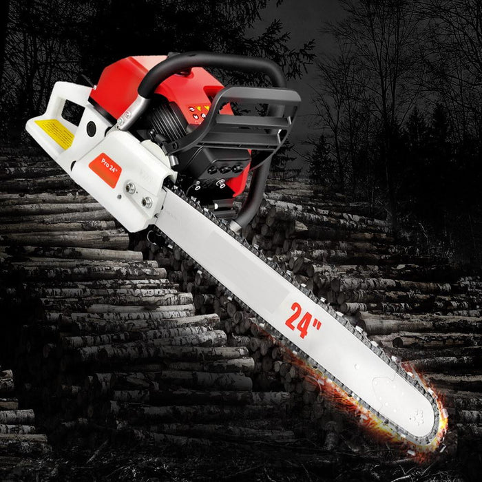 Petrol Powered 92CC 24" Commercial Chainsaw - Red & White