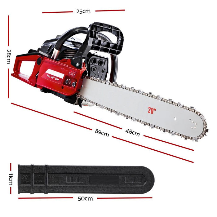 Petrol Powered Commercial 52cc Chainsaw 20 Bar with E-Start