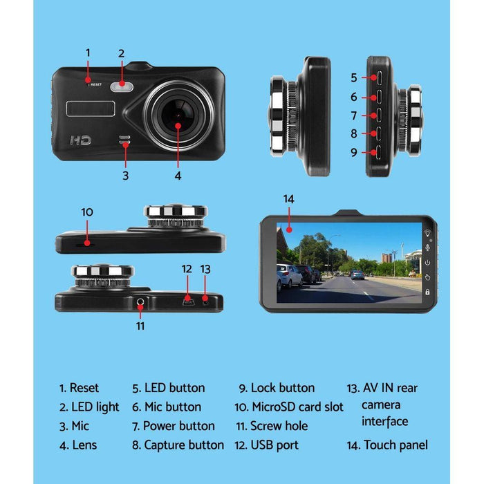 4 Inch Dual Dash Camera - Black