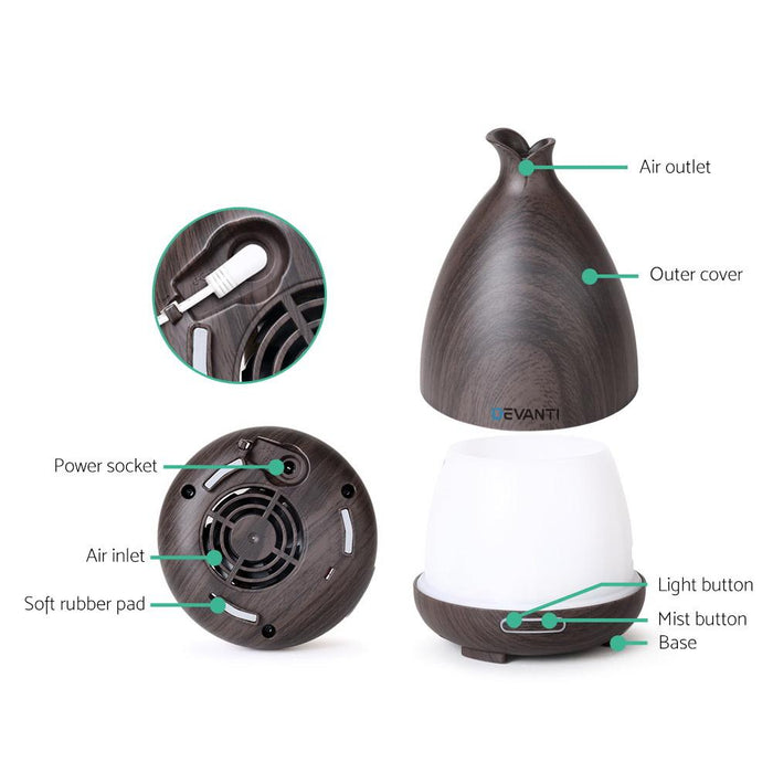 Bostin Life Devanti Aroma Diffuser Air Humidifier Dark Wood Grain 120Ml Dropshipzone