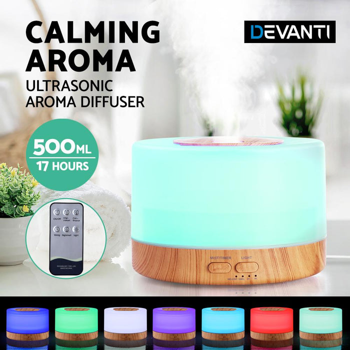 Bostin Life Devanti Aroma Diffuser Aromatherapy Led Night Light Air Humidifier Purifier Round Wood