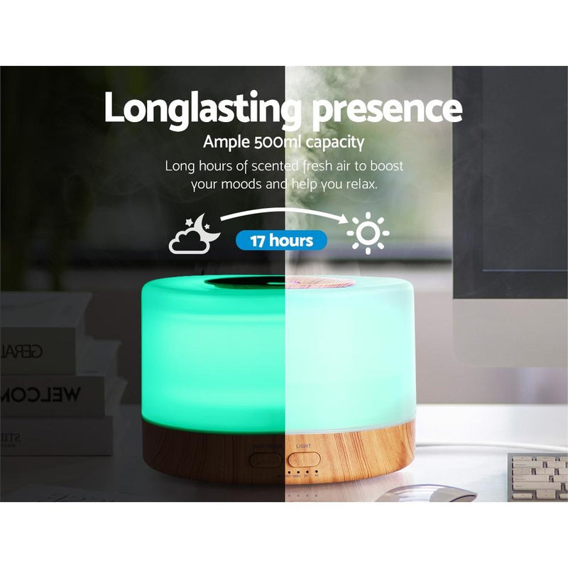Bostin Life Devanti Aroma Diffuser Aromatherapy Led Night Light Air Humidifier Purifier Round Wood