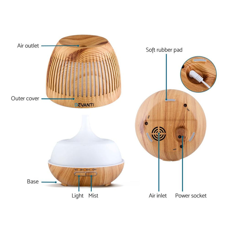 Bostin Life Devanti Aromatherapy Diffuser Aroma Essential Oils Air Humidifier Led Light 400Ml