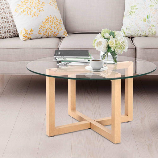Bostin Life Tempered Glass Round Coffee Table - Beige Dropshipzone