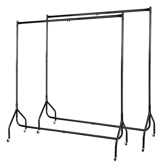 Set of 2 Clothes Racks Metal Garment Coat Hanger Display Rolling Stand Shelf Portable