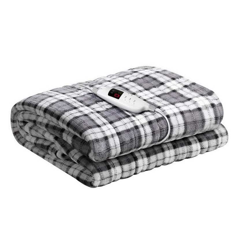 Bostin Life Heated Electric Fleece Throw Blanket Rug - Grey And White Chequered Home & Garden > Bed