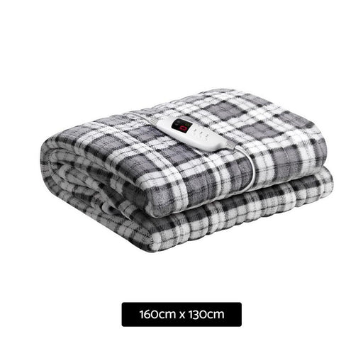 Bostin Life Heated Electric Fleece Throw Blanket Rug - Grey And White Chequered Home & Garden > Bed