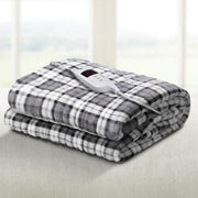 Bostin Life Heated Electric Fleece Throw Blanket Rug - Grey And White Chequered Home & Garden > Bed