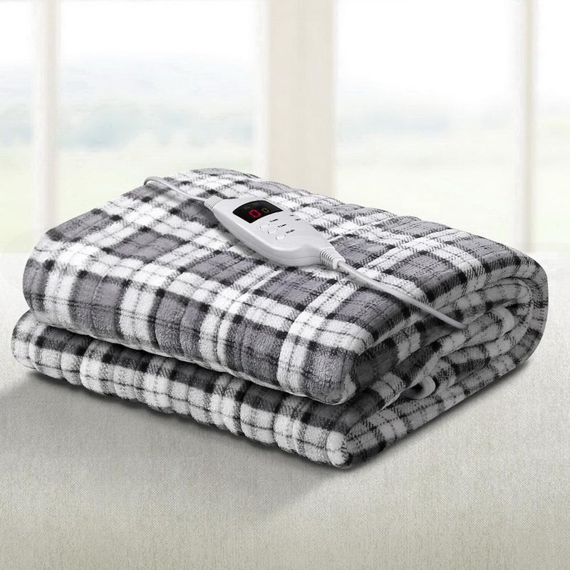 Bostin Life Heated Electric Fleece Throw Blanket Rug - Grey And White Chequered Home & Garden > Bed