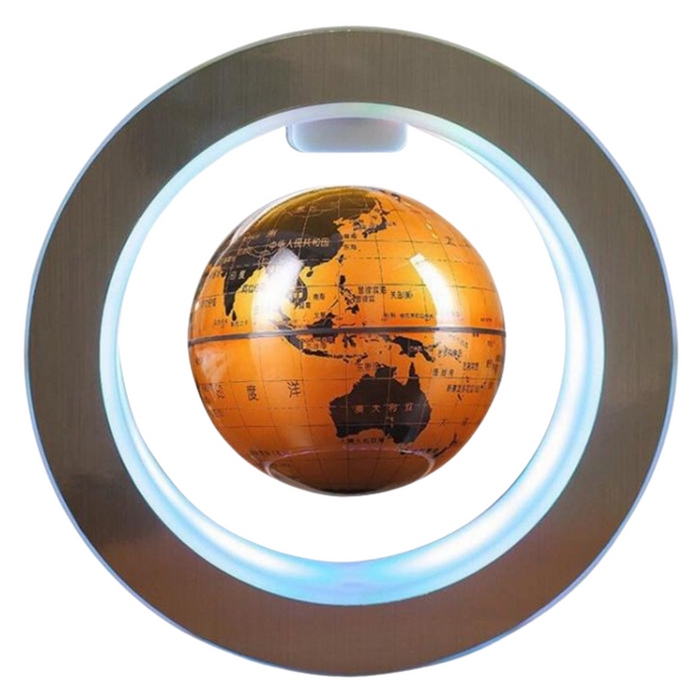 Circular Magnetic Levitation Globe LED Light Lamp for Desk Table and Home Decoration - Gold Yellow