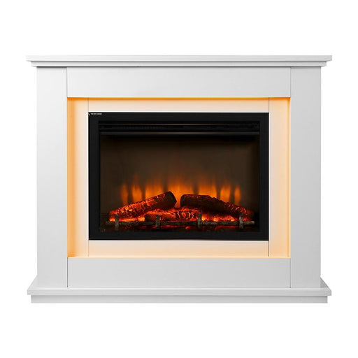 Bostin Life Electric 2000W Log Wood Fire Fireplace Mantle With 3D Flame Effect - White Appliances >
