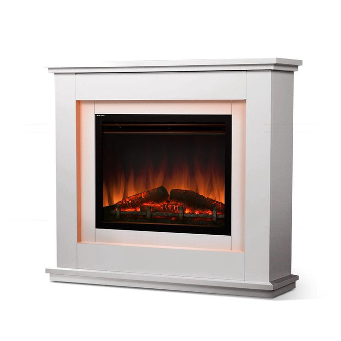 Bostin Life Electric 2000W Log Wood Fire Fireplace Mantle With 3D Flame Effect - White Appliances >