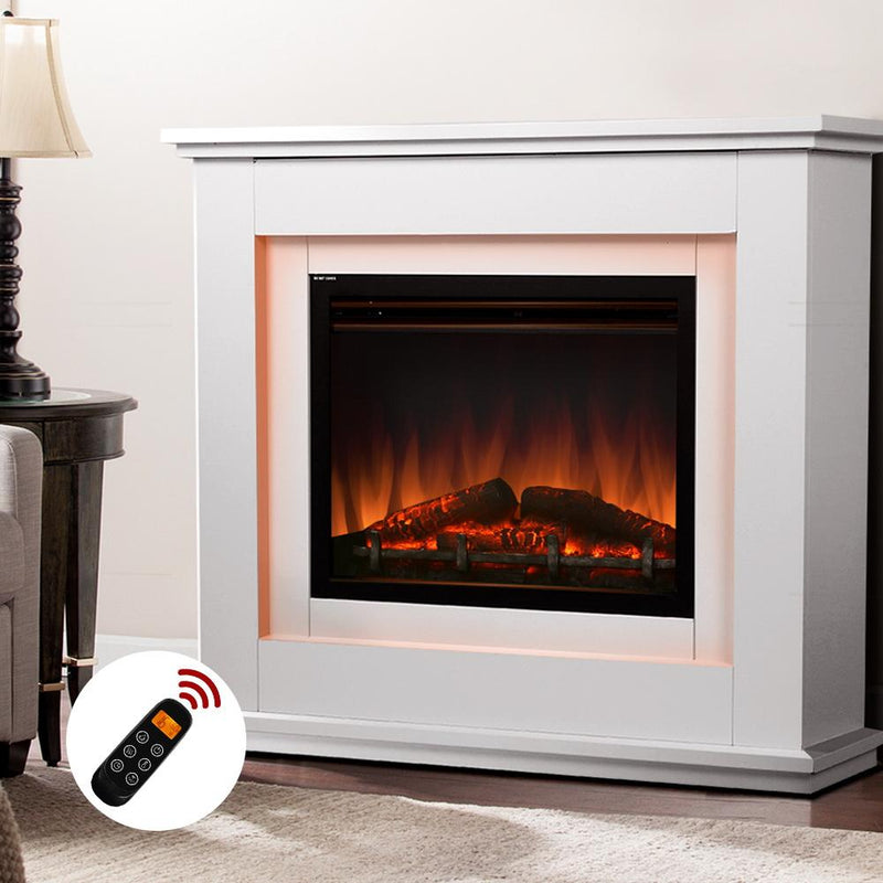 Bostin Life Electric 2000W Log Wood Fire Fireplace Mantle With 3D Flame Effect - White Appliances >