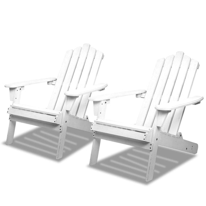 Set Of 2 Adirodack Outdoor Wooden Lounge Recliner Chairs - White Furniture >