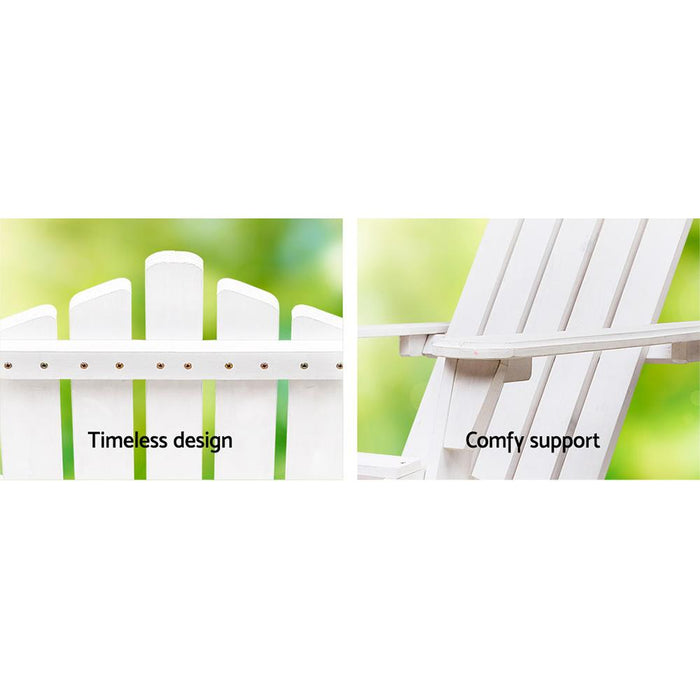 Set Of 2 Adirodack Outdoor Wooden Lounge Recliner Chairs - White Furniture >