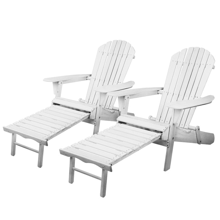 Set of 2 Adirondack Outdoor Wooden Sun Lounge Chairs - White