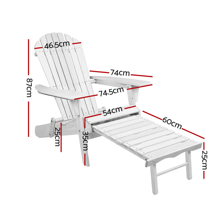 Set of 2 Adirondack Outdoor Wooden Sun Lounge Chairs - White