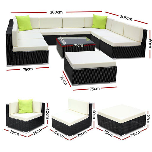 Gardeon 10Pc Outdoor Furniture Sofa Set Wicker Garden Patio Lounge >