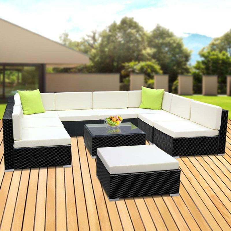 Gardeon 10Pc Outdoor Furniture Sofa Set Wicker Garden Patio Lounge >