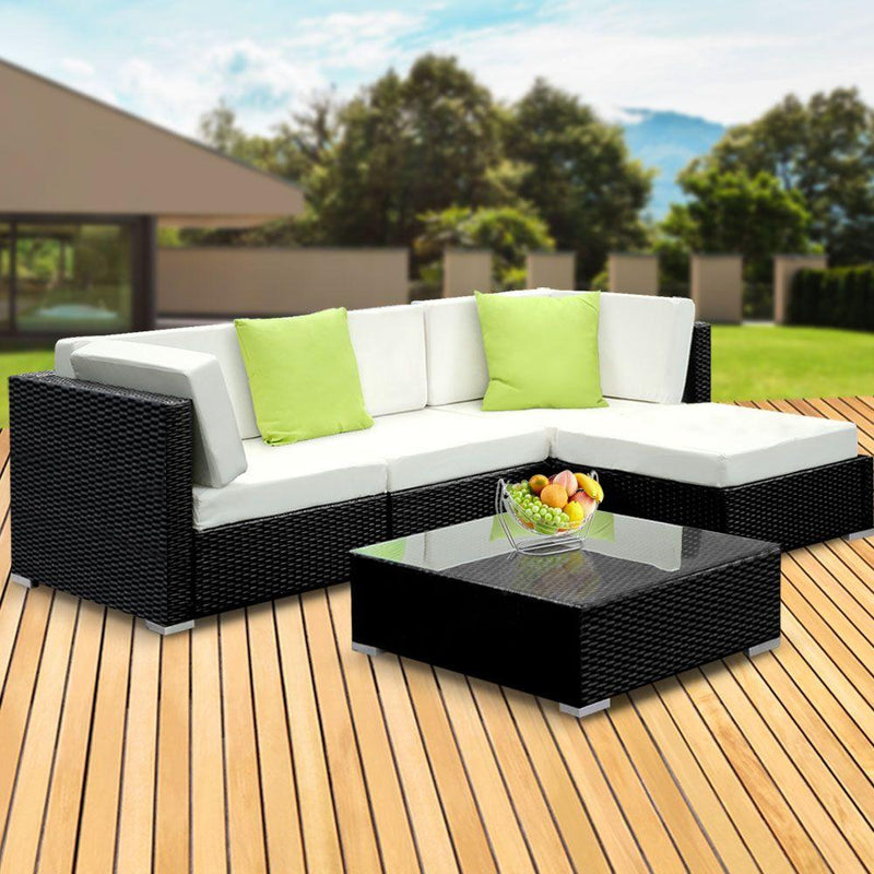 Bostin Life 5Pc Sofa Set With Storage Cover Outdoor Furniture Wicker Dropshipzone