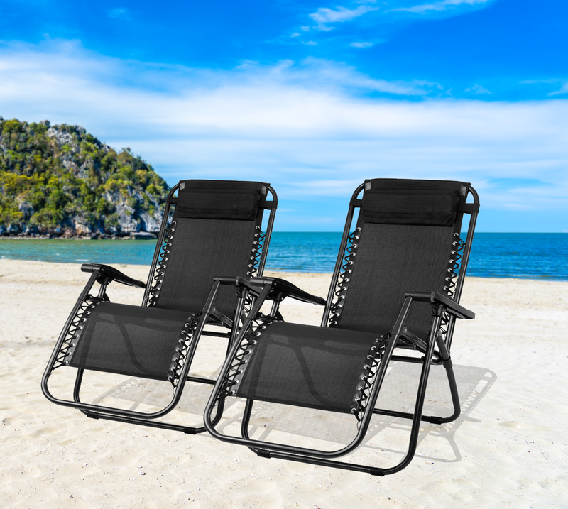 Bostin Life 2 X Zero Gravity Recliner Sun Lounge Chair - Black Furniture > Outdoor