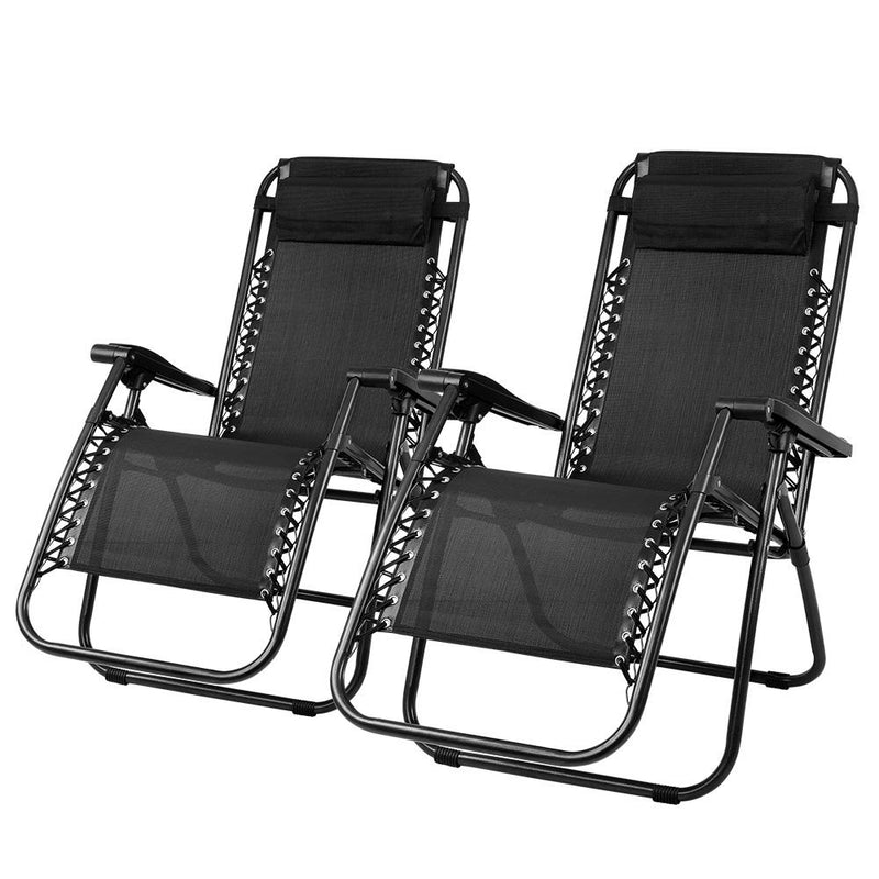 Bostin Life 2 X Zero Gravity Recliner Sun Lounge Chair - Black Furniture > Outdoor