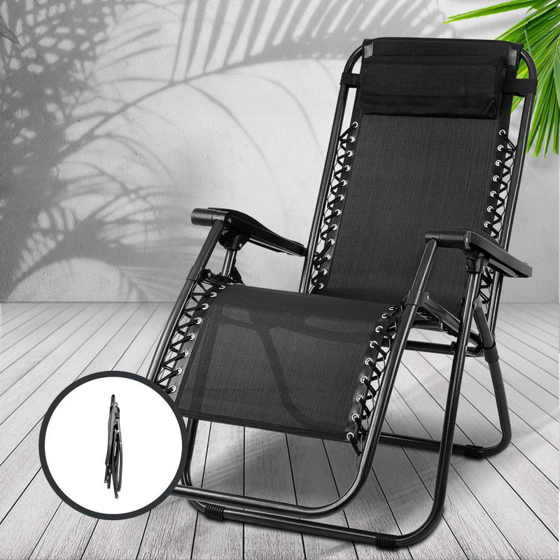 Bostin Life 2 X Zero Gravity Recliner Sun Lounge Chair - Black Furniture > Outdoor