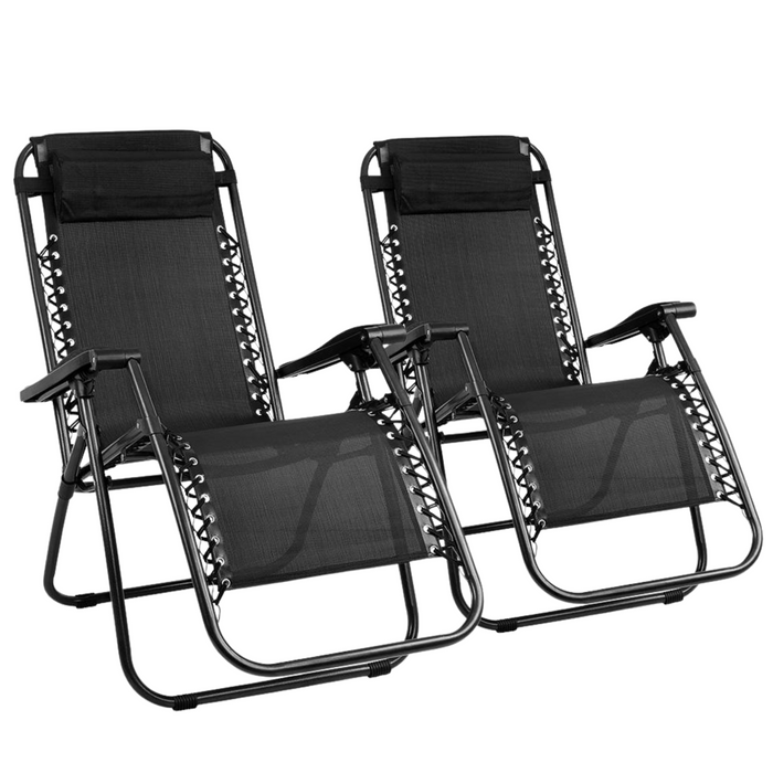 2 x Zero Gravity Recliner Sun Lounge Chair - Black