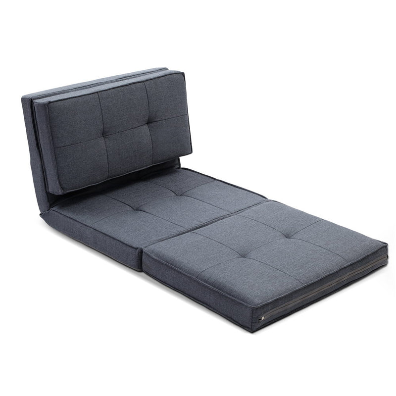Linen Foldable Reclining Futon Style Floor Sofa Lounge - Grey