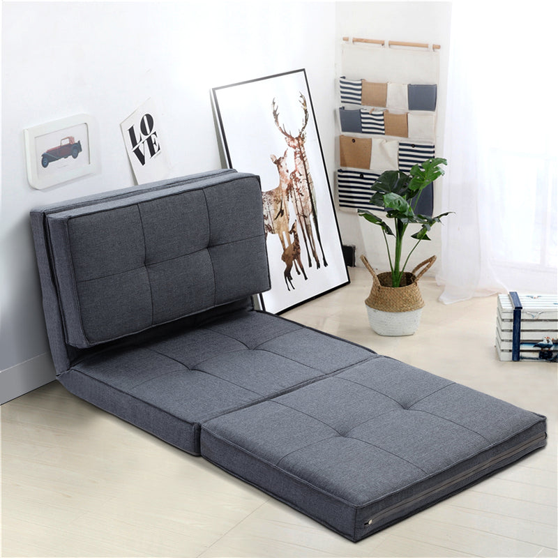 Linen Foldable Reclining Futon Style Floor Sofa Lounge - Grey