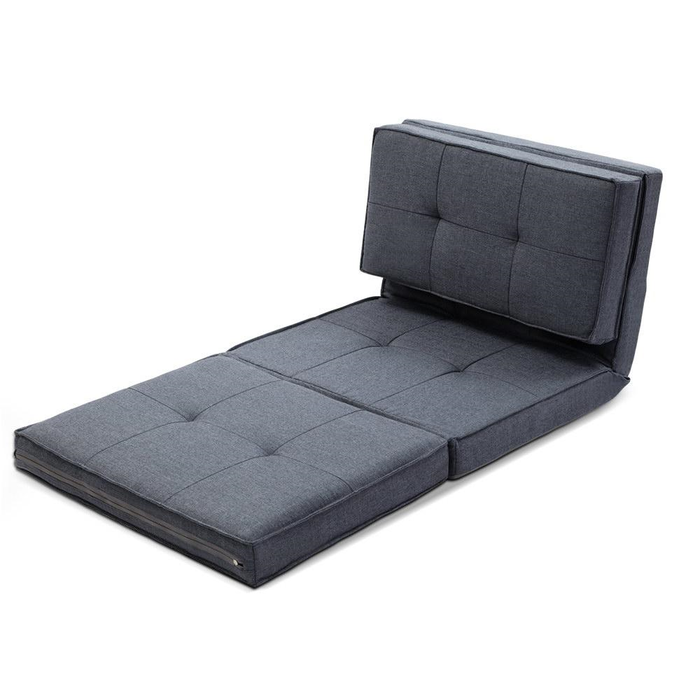 Linen Foldable Reclining Futon Style Floor Sofa Lounge - Grey