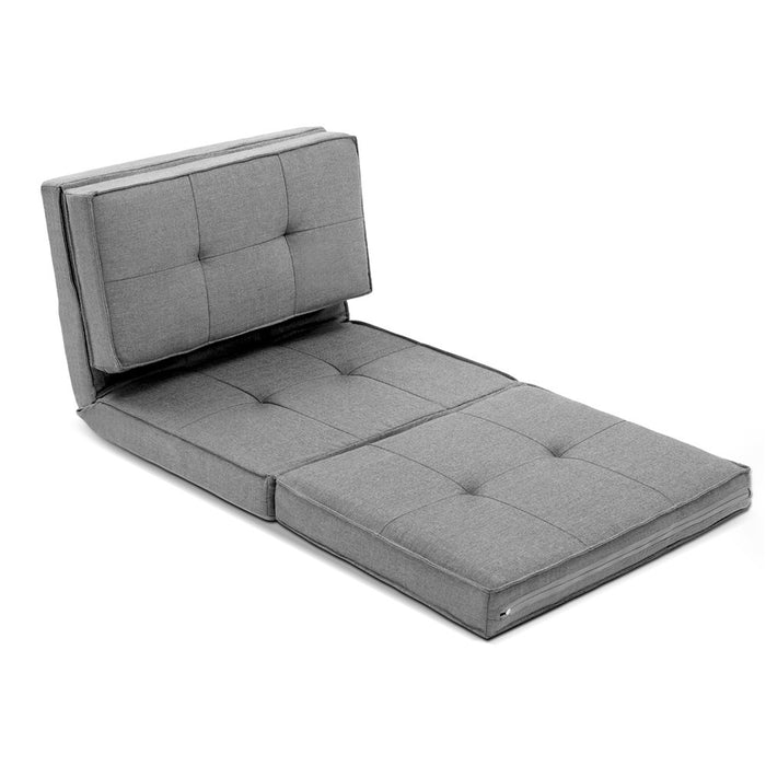 Linen Foldable Reclining Futon Style Floor Sofa Lounge - Light Grey